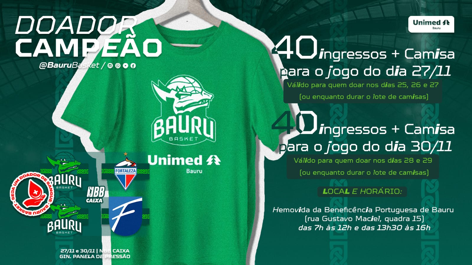 Bauru Basket e Unimed lançam mais uma edição da campanha "doador campeão"